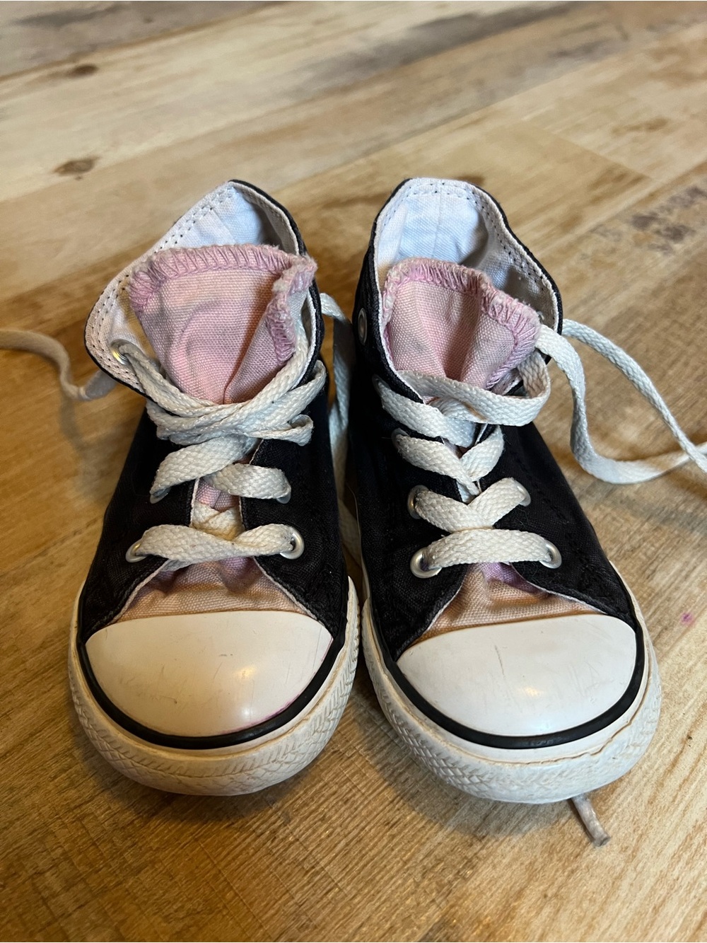 Converse Black Canvas Kids Sneakers with Pink Tongue